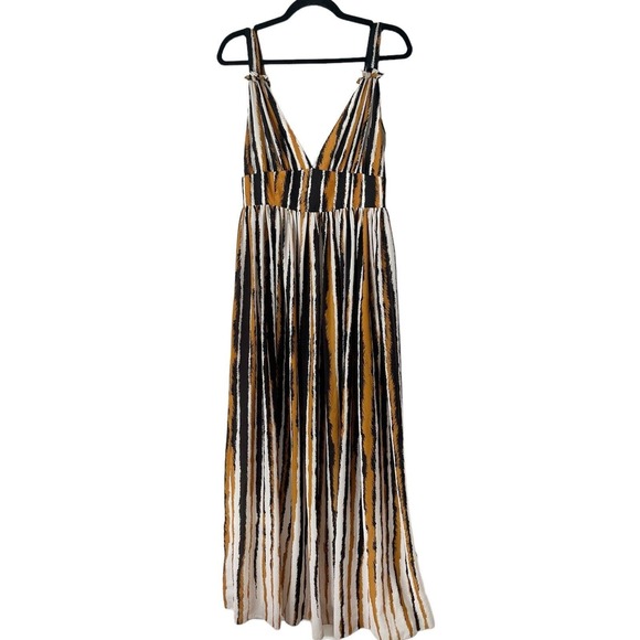 Ronny Kobo Brown Black Tiger Striped V Neck Maxi Dress Size Medium - Picture 4 of 9